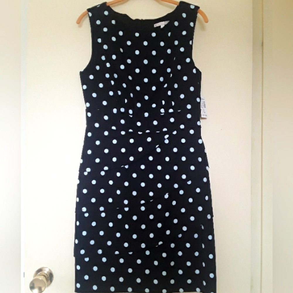 DressDressbarn Dress black with aqua polka dots NWT sz10 - Picture 4 of 5